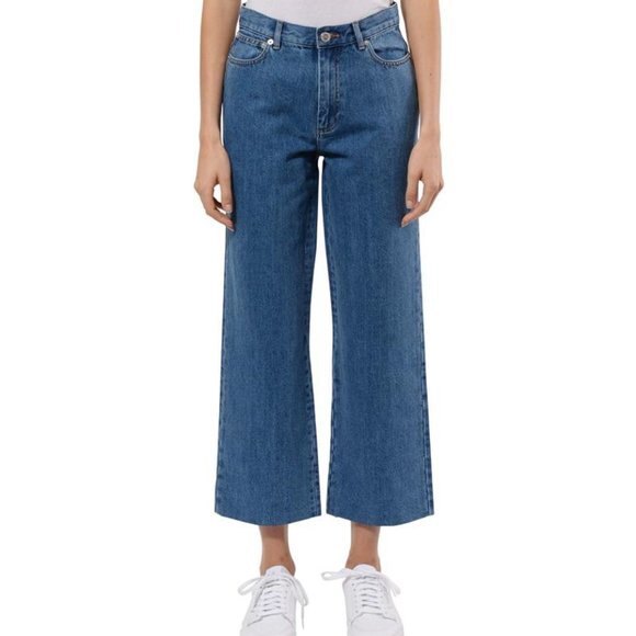 A.P.C. Denim - APC Sailor High Rise Jeans Raw Hem Wide Leg Blue Size 24